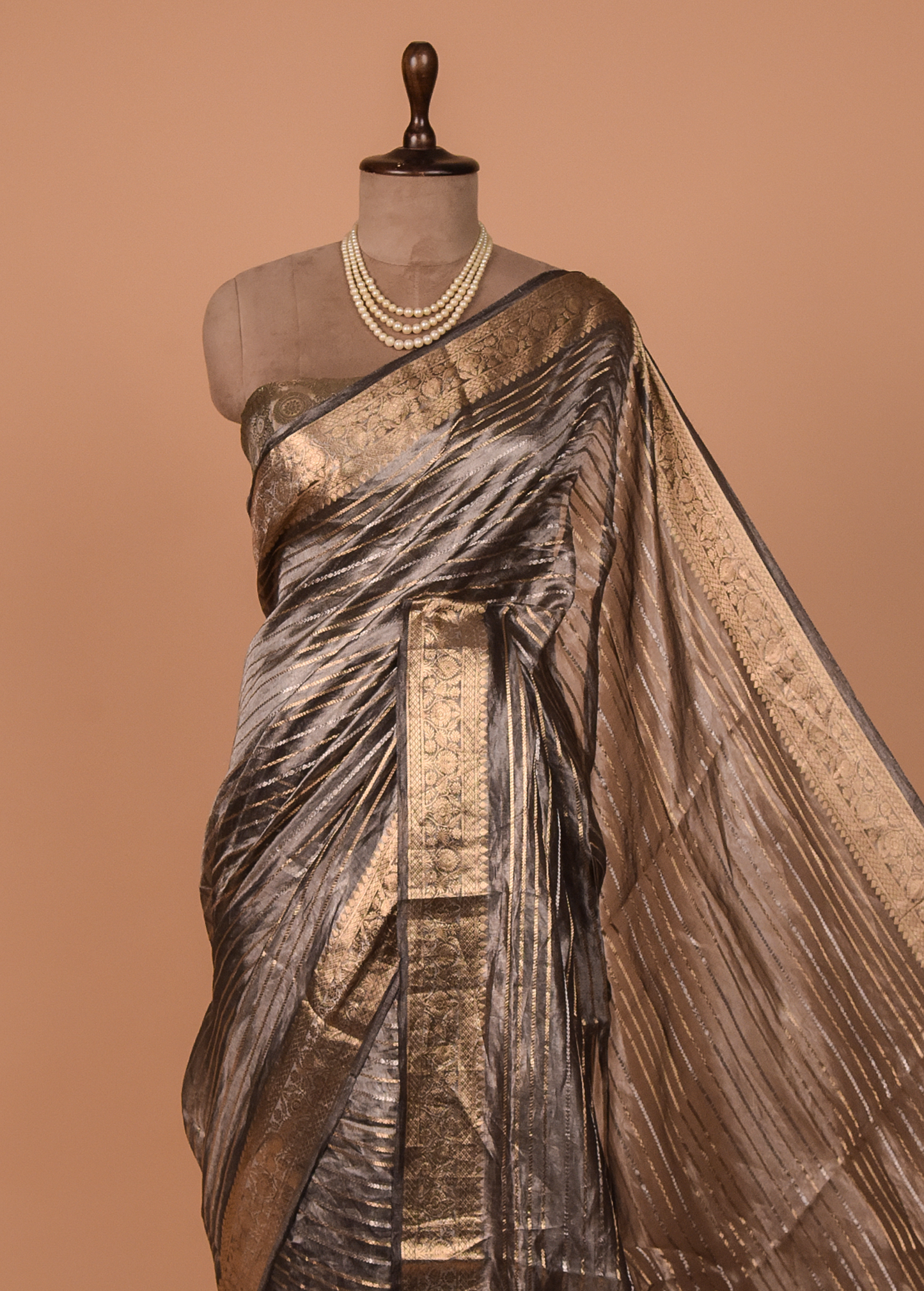 Grey Tissue Embroidered Saree