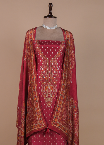 Red Chanderi Dress Material