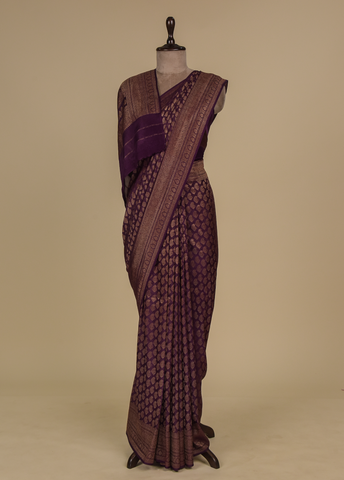 Purple Crepe Banarasi Saree