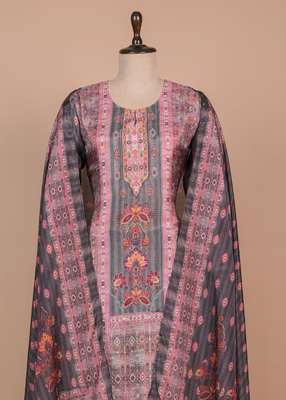 Multicoloured Muslin Cotton Straight Set