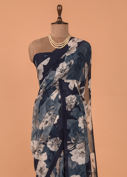 Blue Georgette Printed Saree