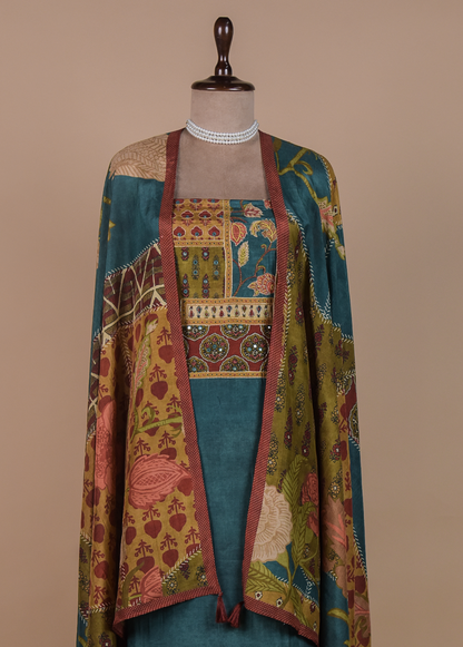 Blue Crepe Dress Material