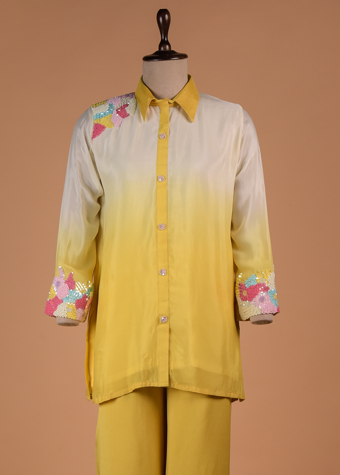 Yellow Crepe Silk Coord Set