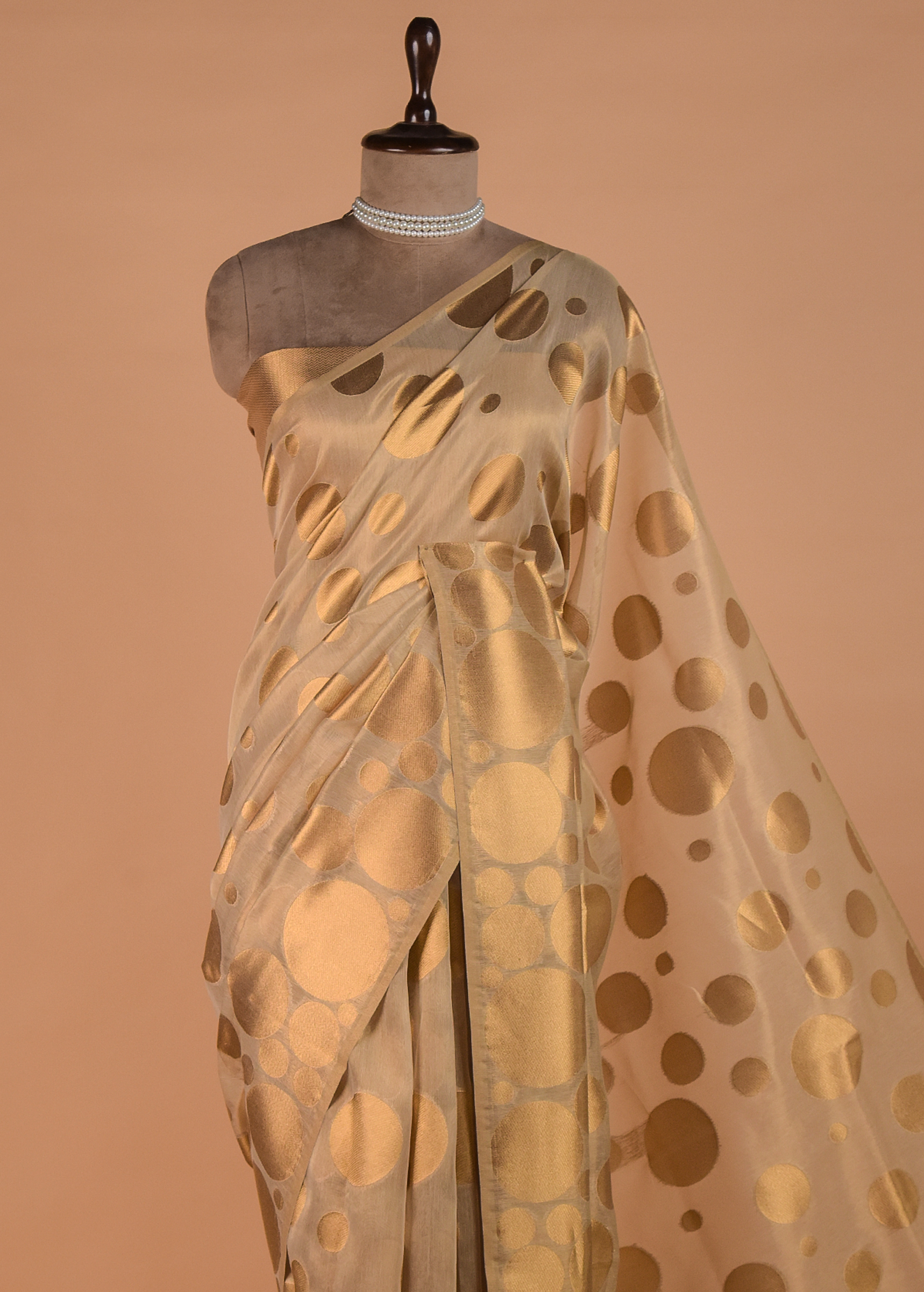Golden Hand Embroidered Banarasi Saree - Image 2 | Greenways Delhi