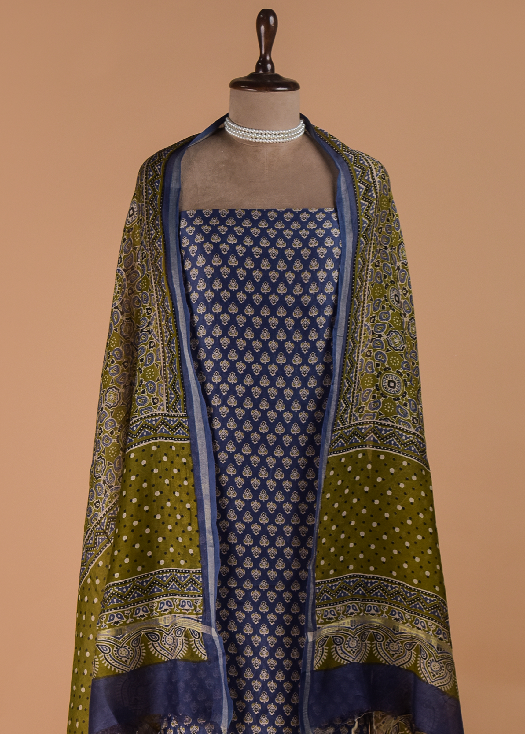 Blue Chanderi Dress Material