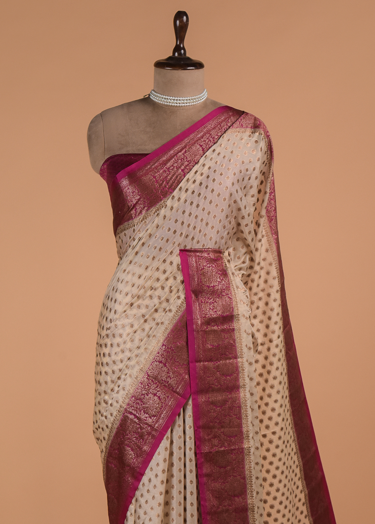 Cream Art Crepe Banarasi Saree