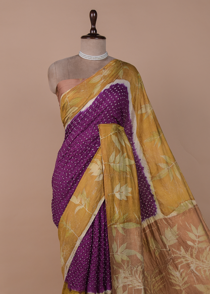 Multicoloured Tussar Bandhani Saree