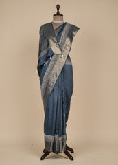 Blue Tissue Georgette Embroidered Saree