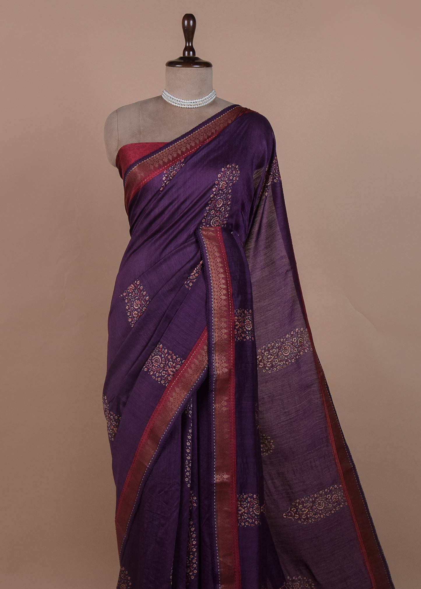 Purple Tussar Embroidered Saree
