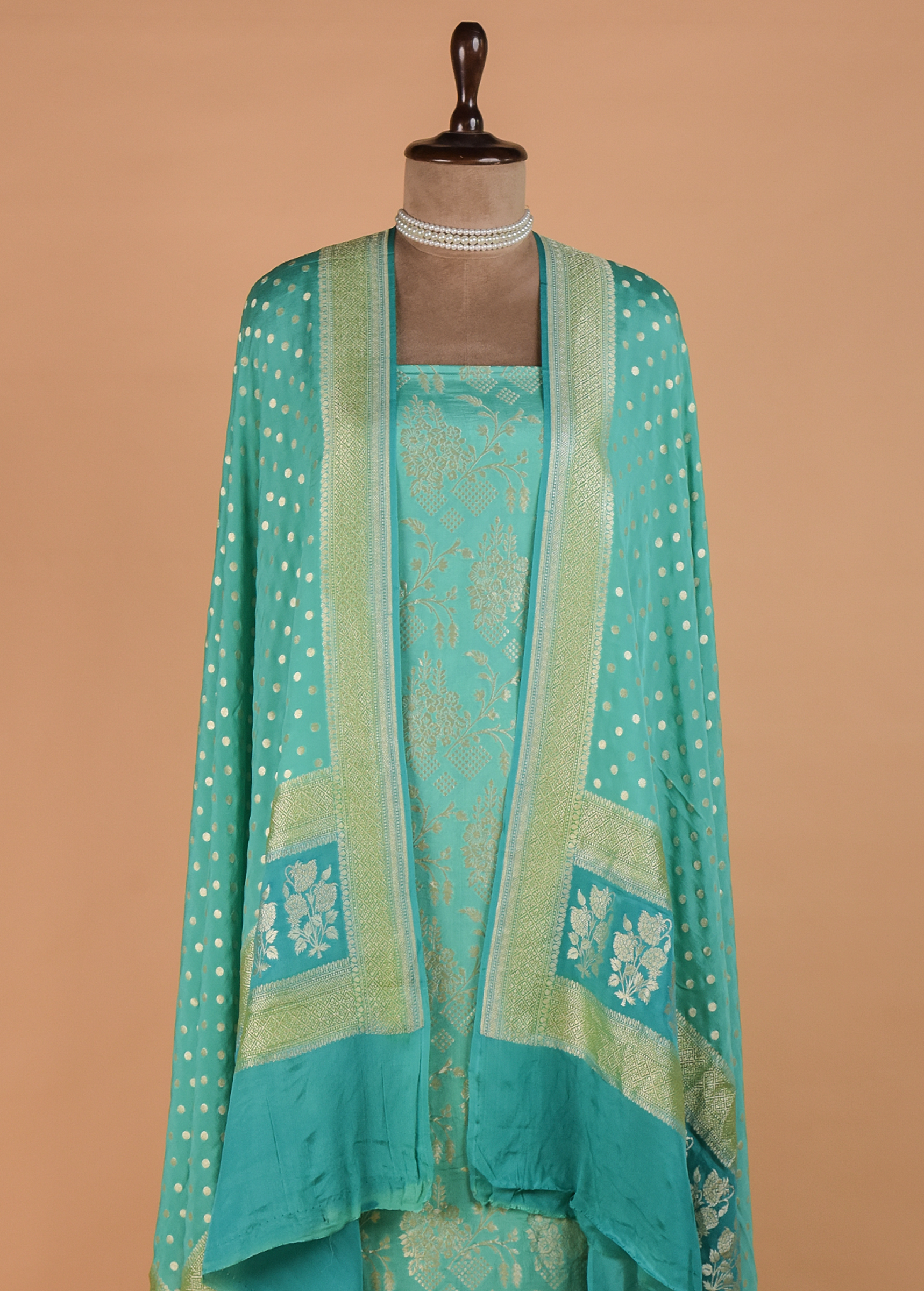Blue Crepe Silk Dress Material - Image 2 | Greenways Delhi