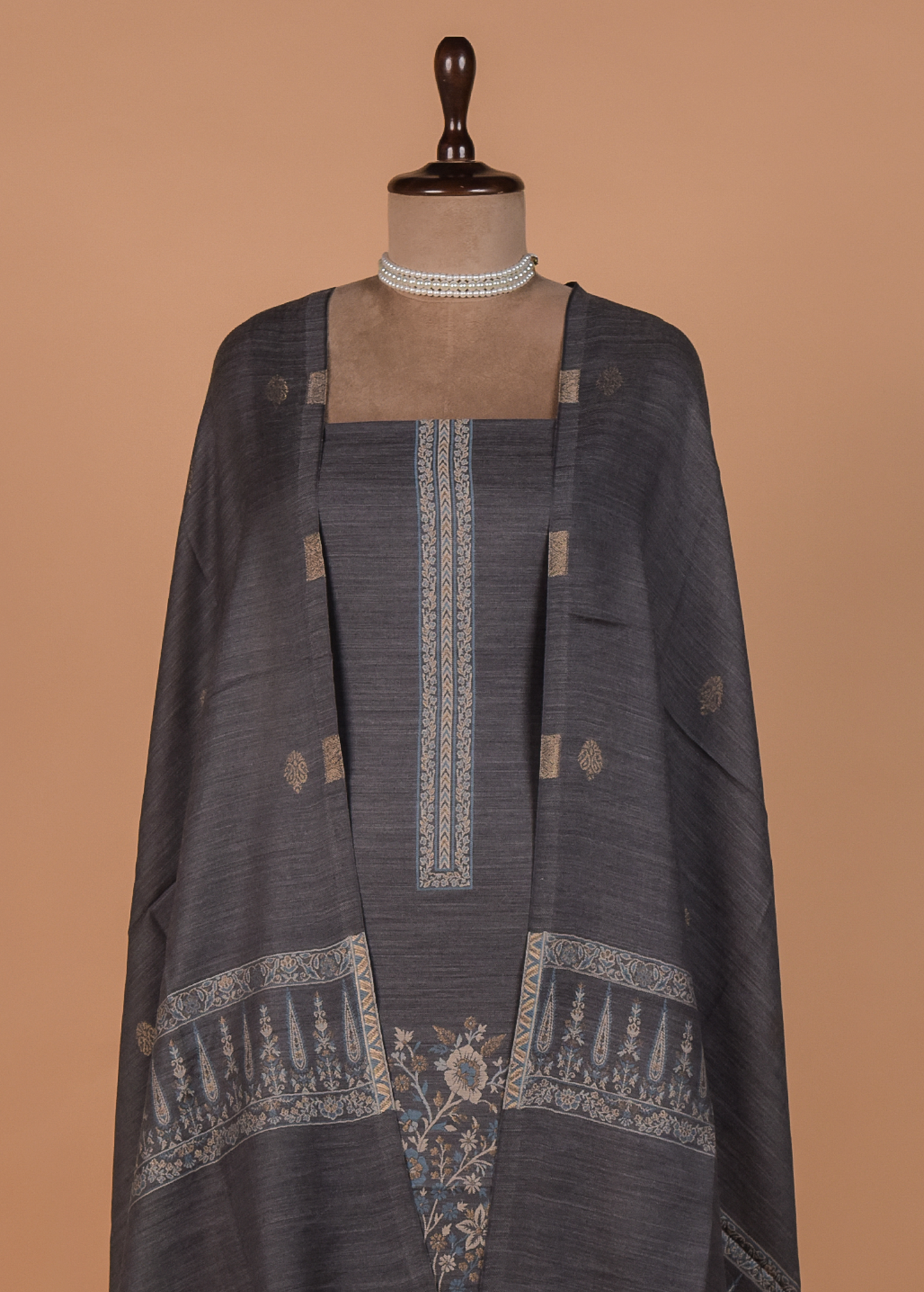 Grey Pashmina Dress Material