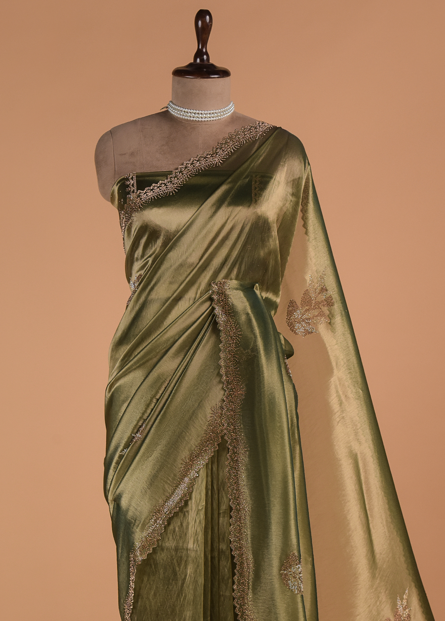Green Tissue Organza Embroidered Saree