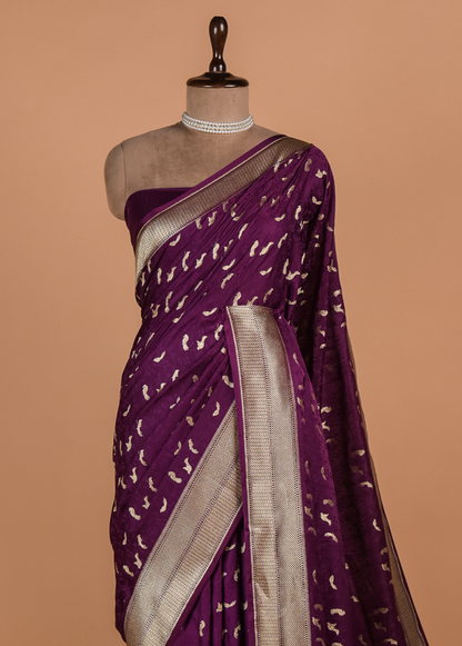 Purple Moroccan Silk Embroidered Saree