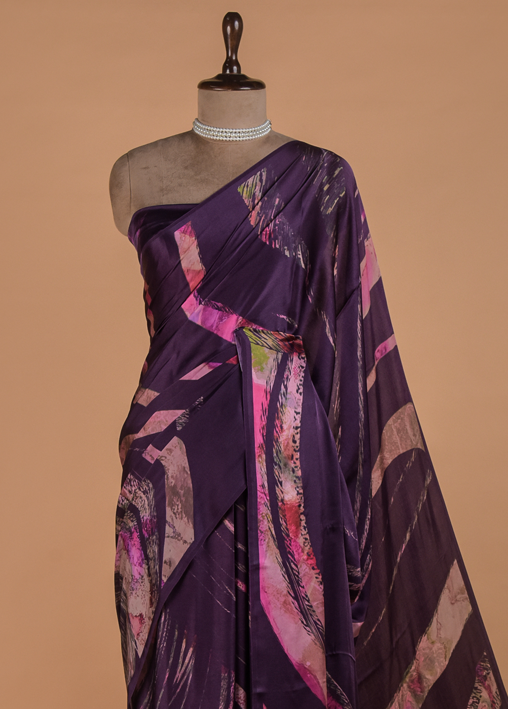 Purple Printed Silk Saree - Image 2 | Greenways Delhi