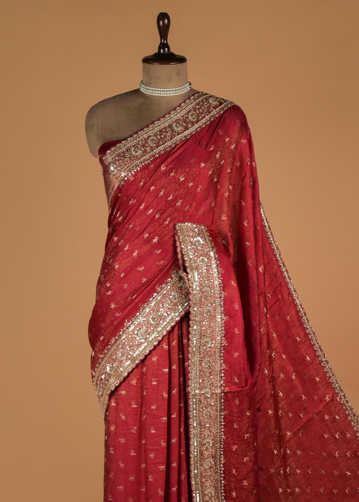 Red Crepe Embroidered Saree