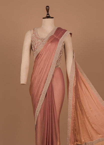 Peach Shamo Satin Readymade Saree