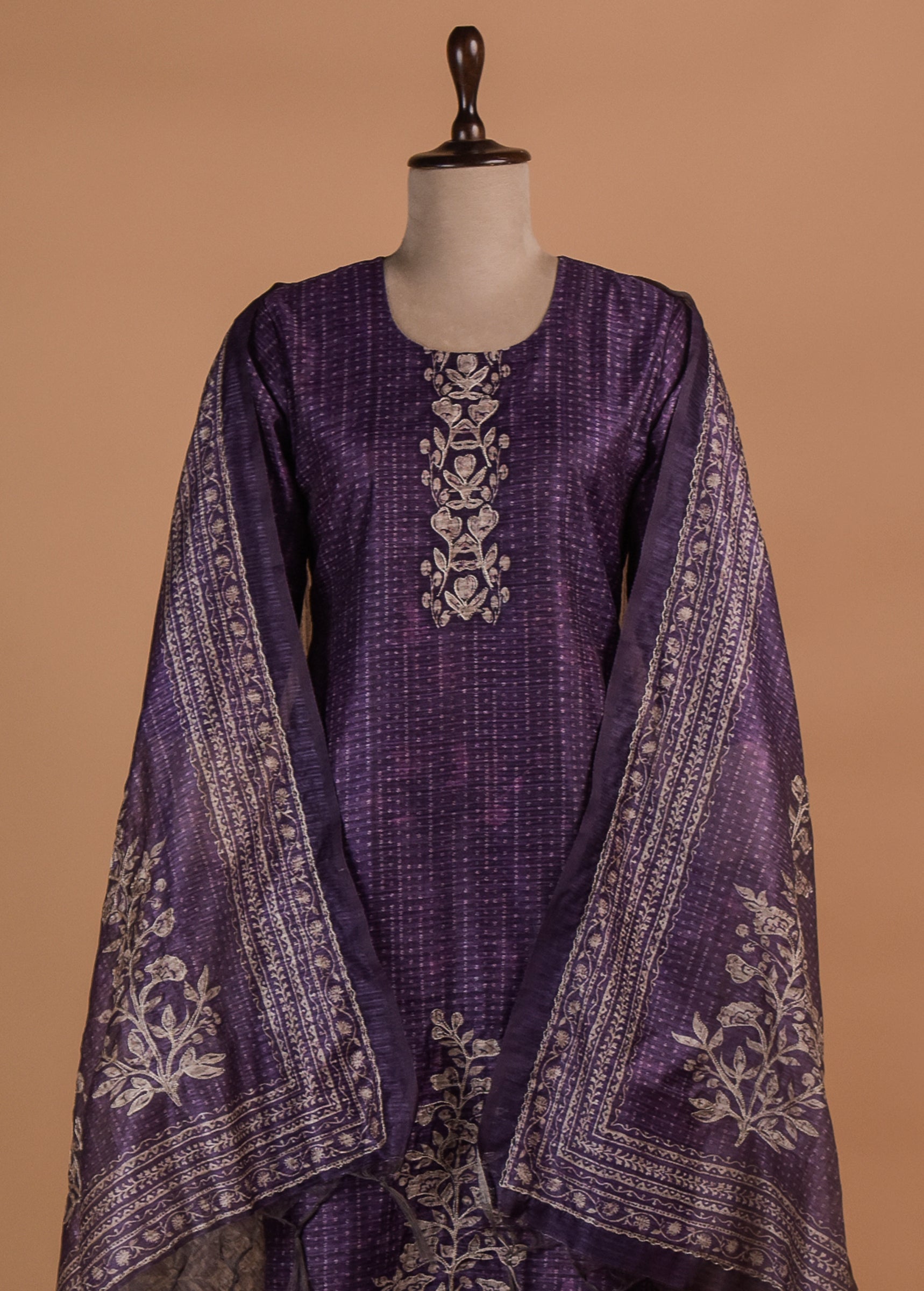Purple Cotton Silk Straight Set