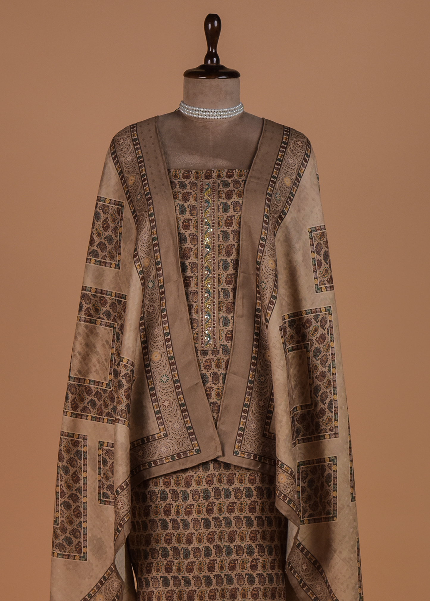 Beige Pashmina Dress Material