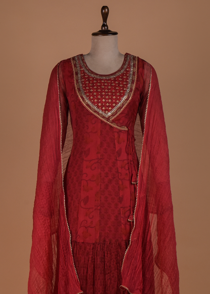 Pink Georgette Angrakha Suit Set