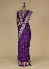 Purple Tussar Silk Embroidered Saree