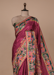 Pink Crepe Silk Embroidered Saree