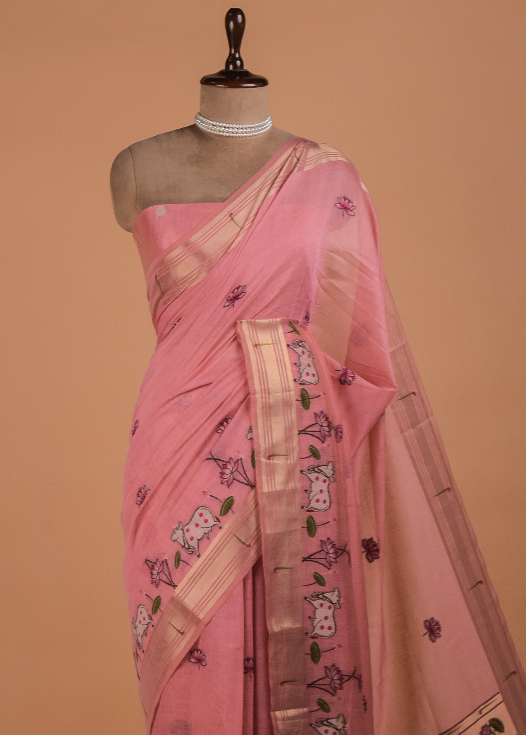 Pink Cotton Banarasi Saree