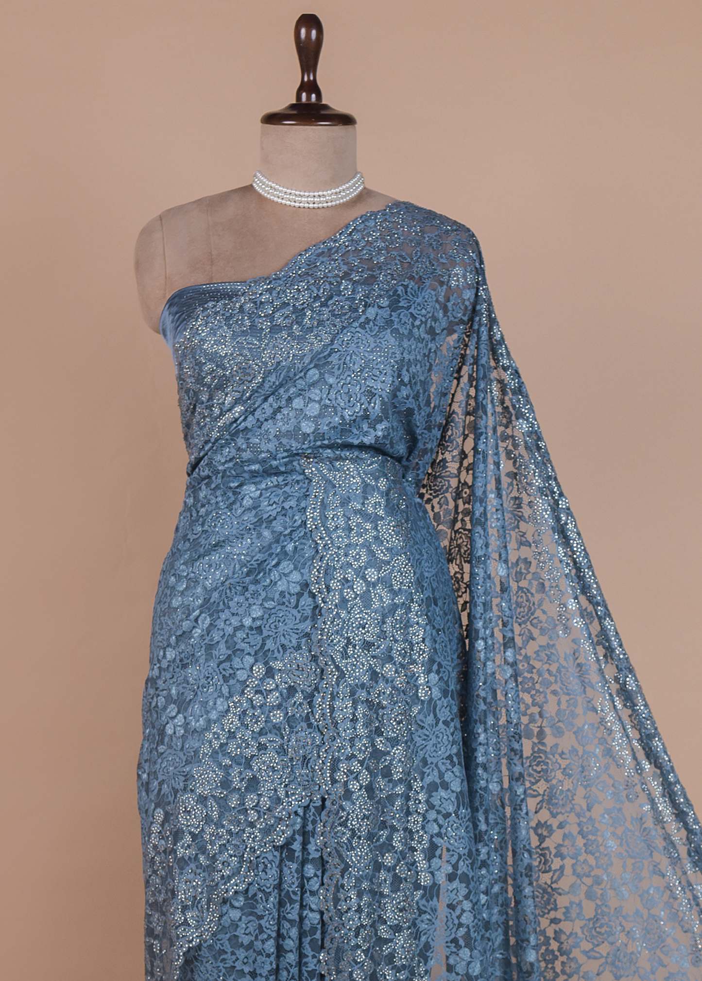 Blue Chantily Lace Embroidered Saree