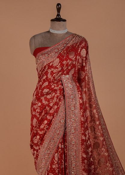 Red Georgette Banarasi Saree
