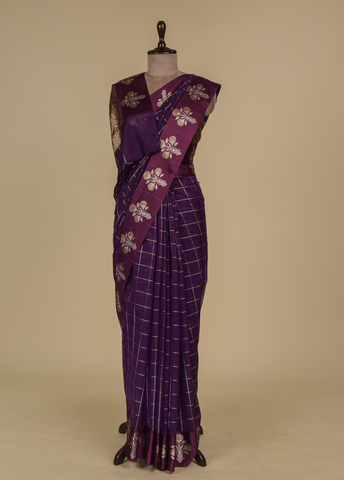 Purple Dupion Cotton Banarasi Saree