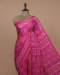 Pink Gajji Silk Bandhani Saree