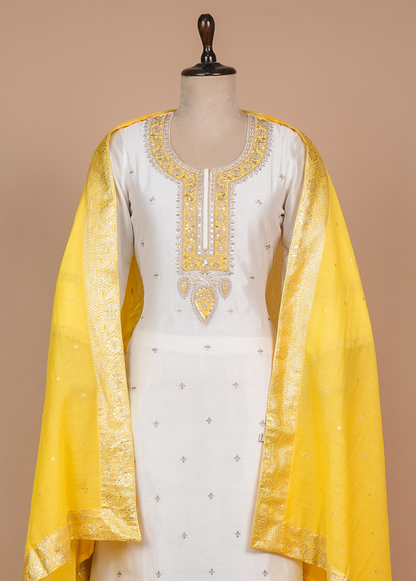 White Cotton Silk Straight Set