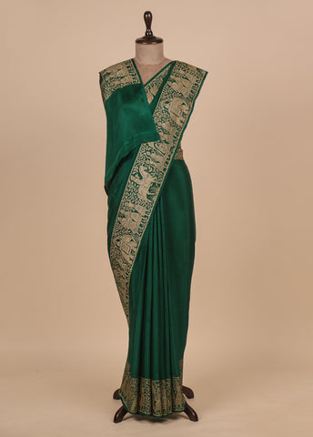 Green Crepe Banarasi Saree