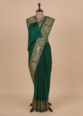 Green Crepe Banarasi Saree