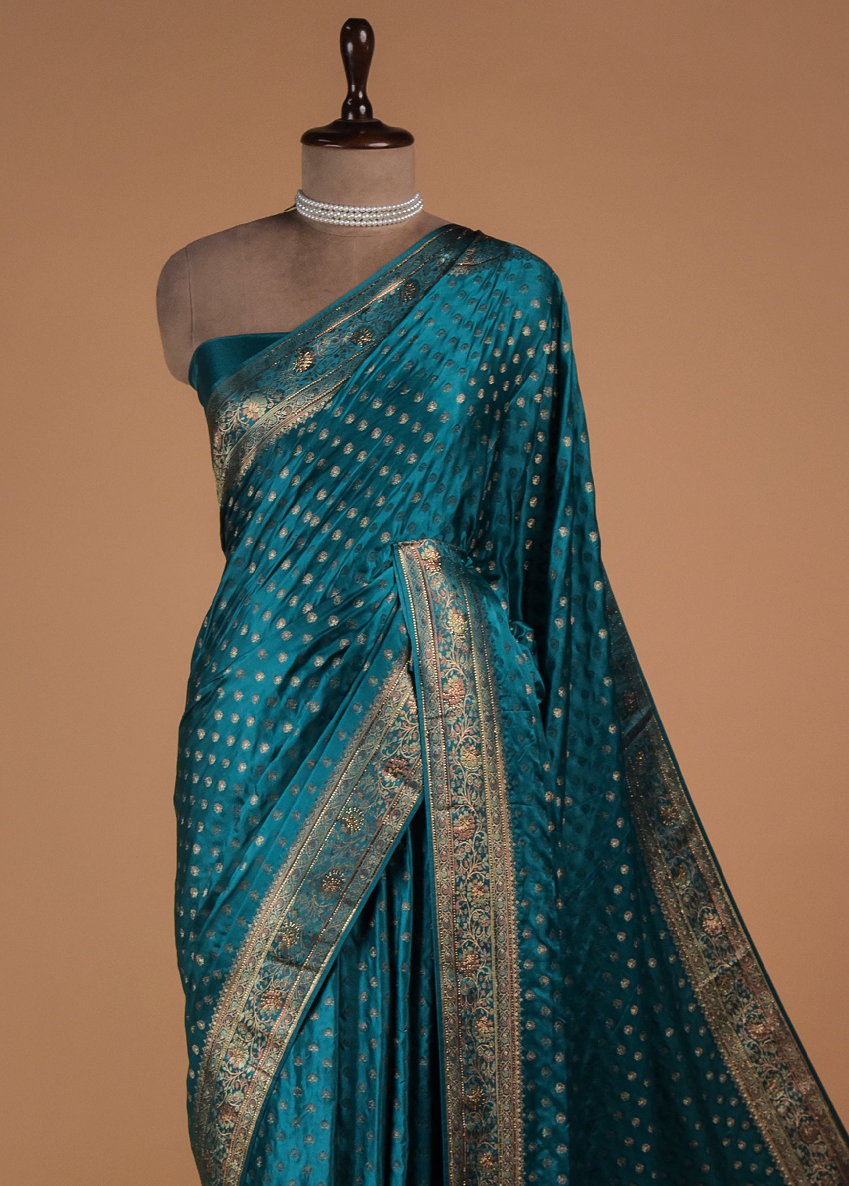 Blue Moroccan Silk Banarasi Saree