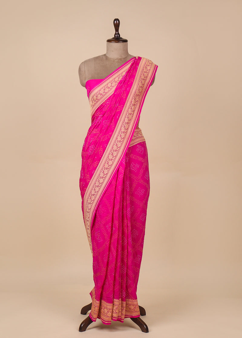 Pink Georgette Bandhani Saree