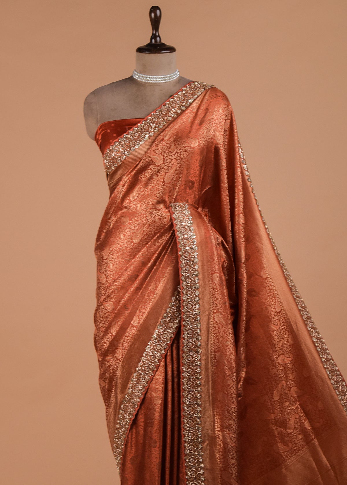 Orange Crepe Silk Embroidered Saree