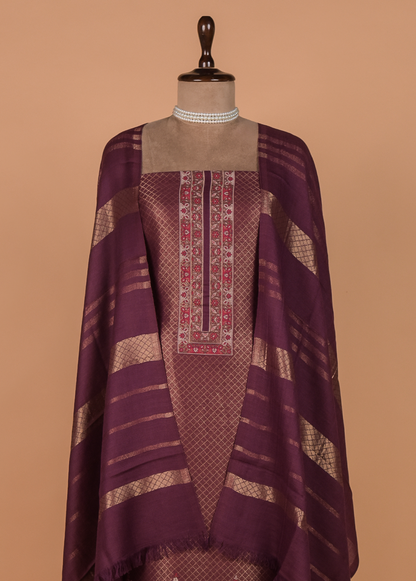 Wine Pashmina Dress Material