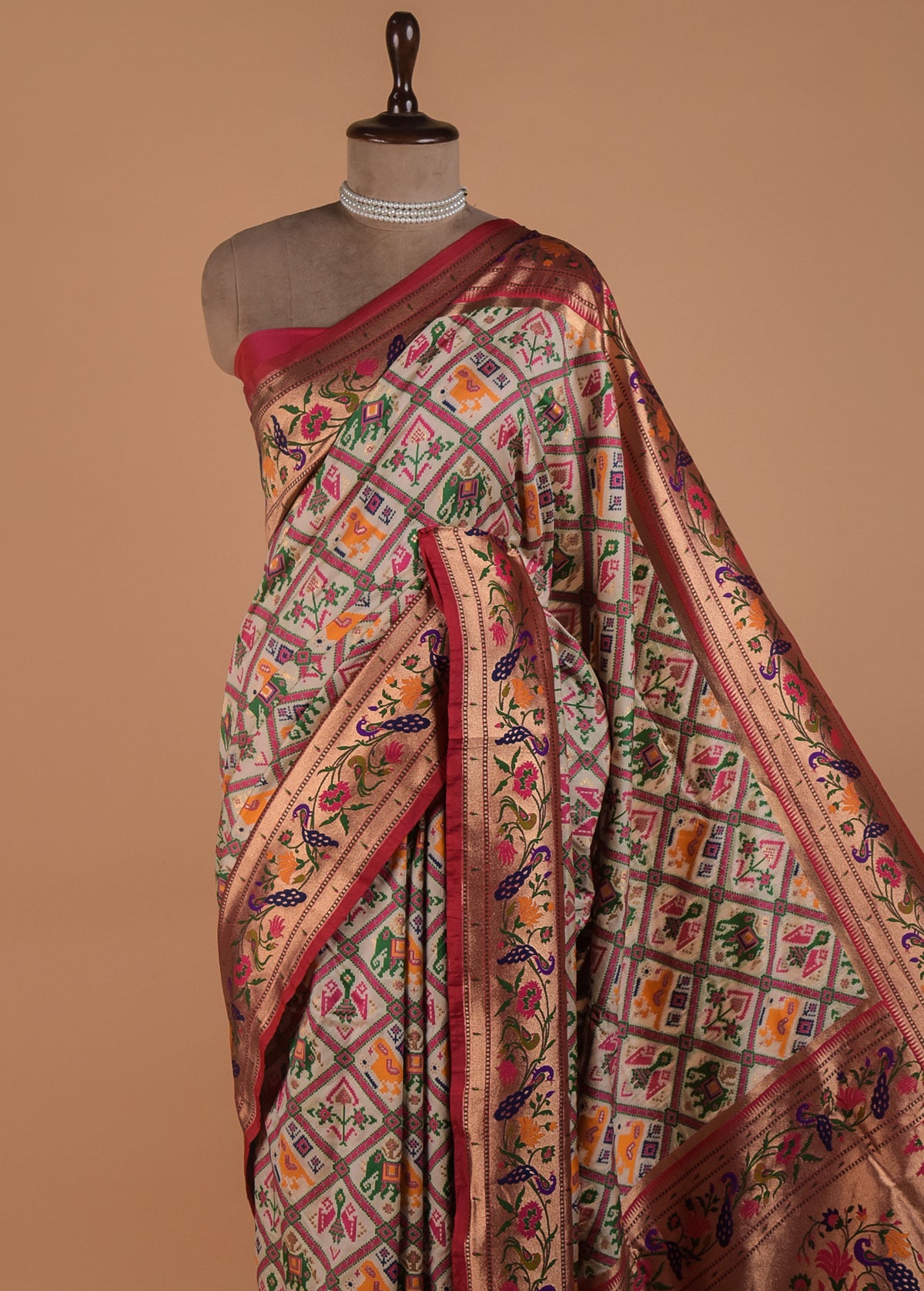 White Art Satin Patola Saree