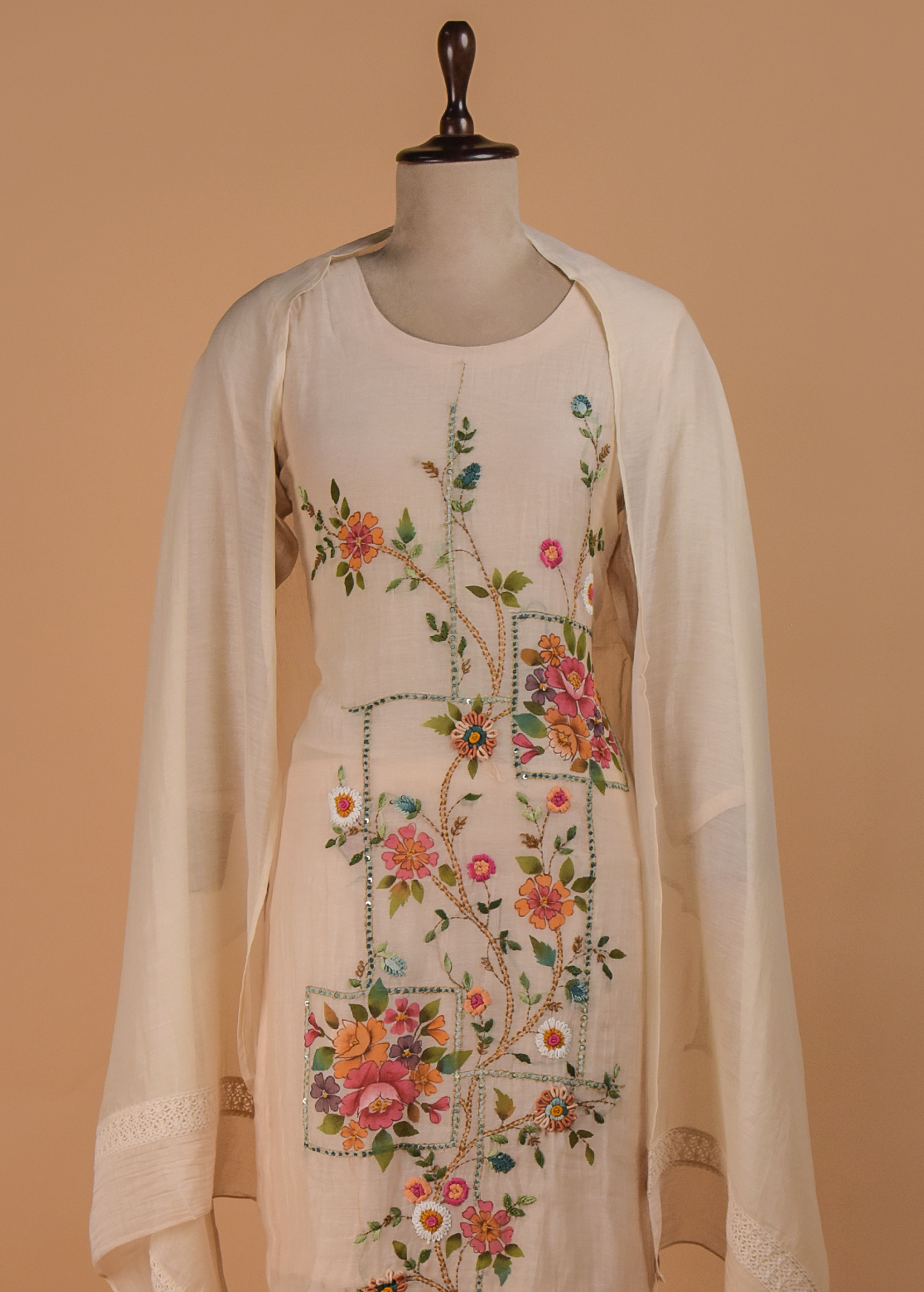 Cream Cotton Crepe Straight Set