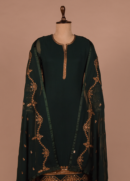 Green Georgette Straight Set