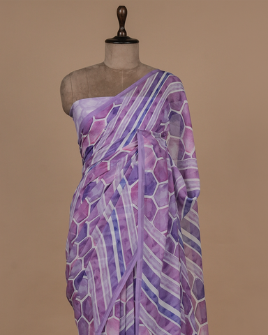 Purple Chiffon Printed Saree