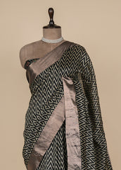 Black Tussar Printed Saree