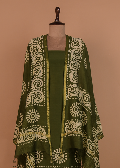 Green Chanderi Dress Material