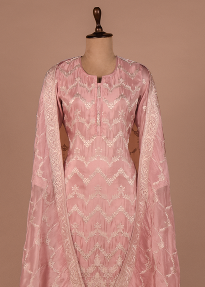Pink Tissue Georgette Straight Set