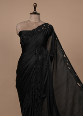 Black Satin Embroidered Saree