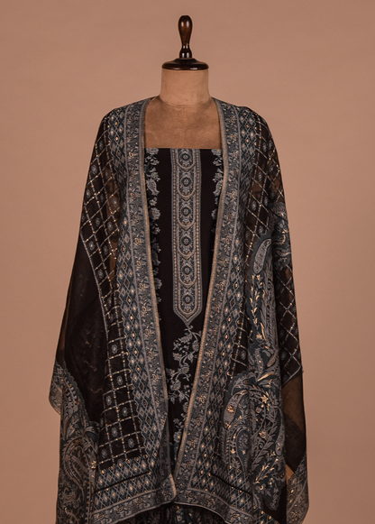 Black Mulmul Cotton Dress Material