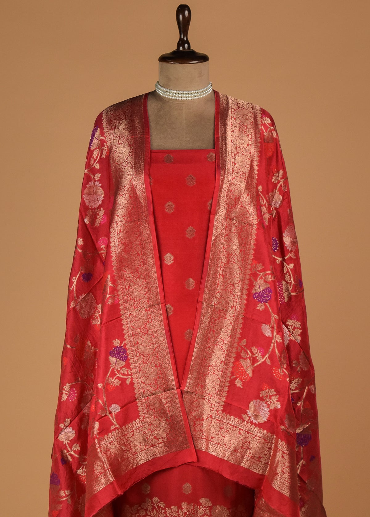 Red Crepe Silk Dress Material