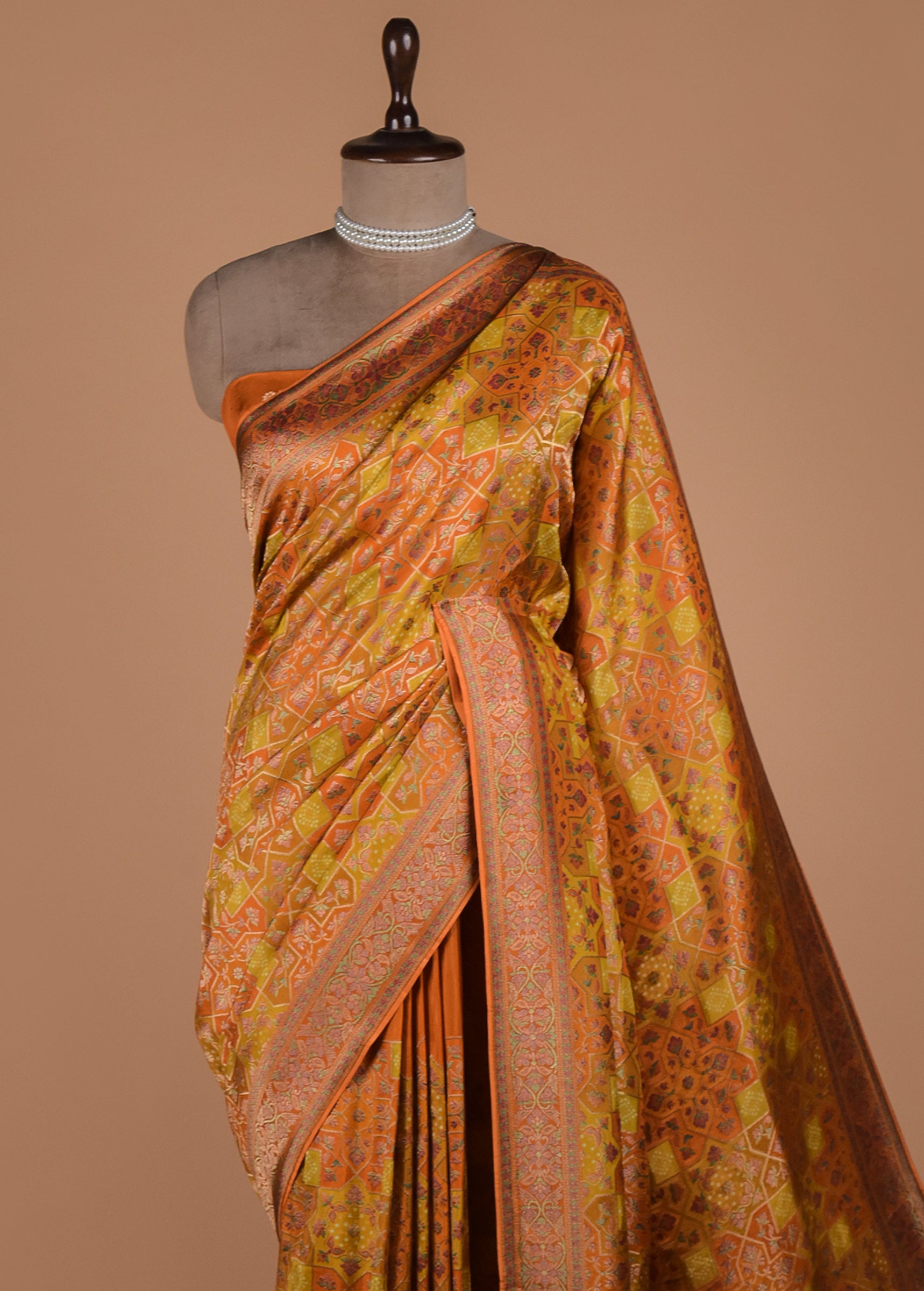 Yellow Moroccan Silk Banarasi Saree