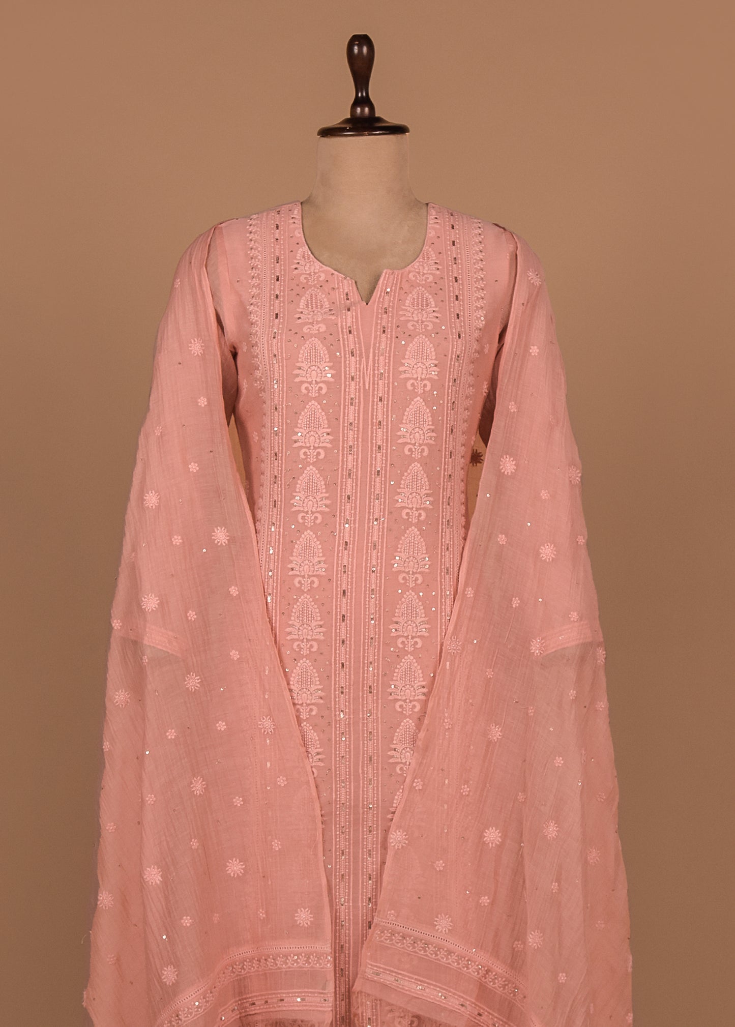 Peach Cotton Silk Straight Set