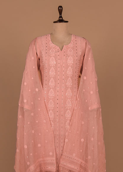 Peach Cotton Silk Straight Set